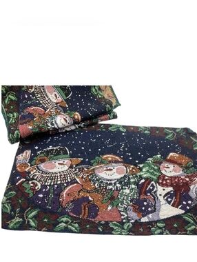 Vintage Snowman Tapestry Placemats Set Of 4 Winter Holiday MCM Decor